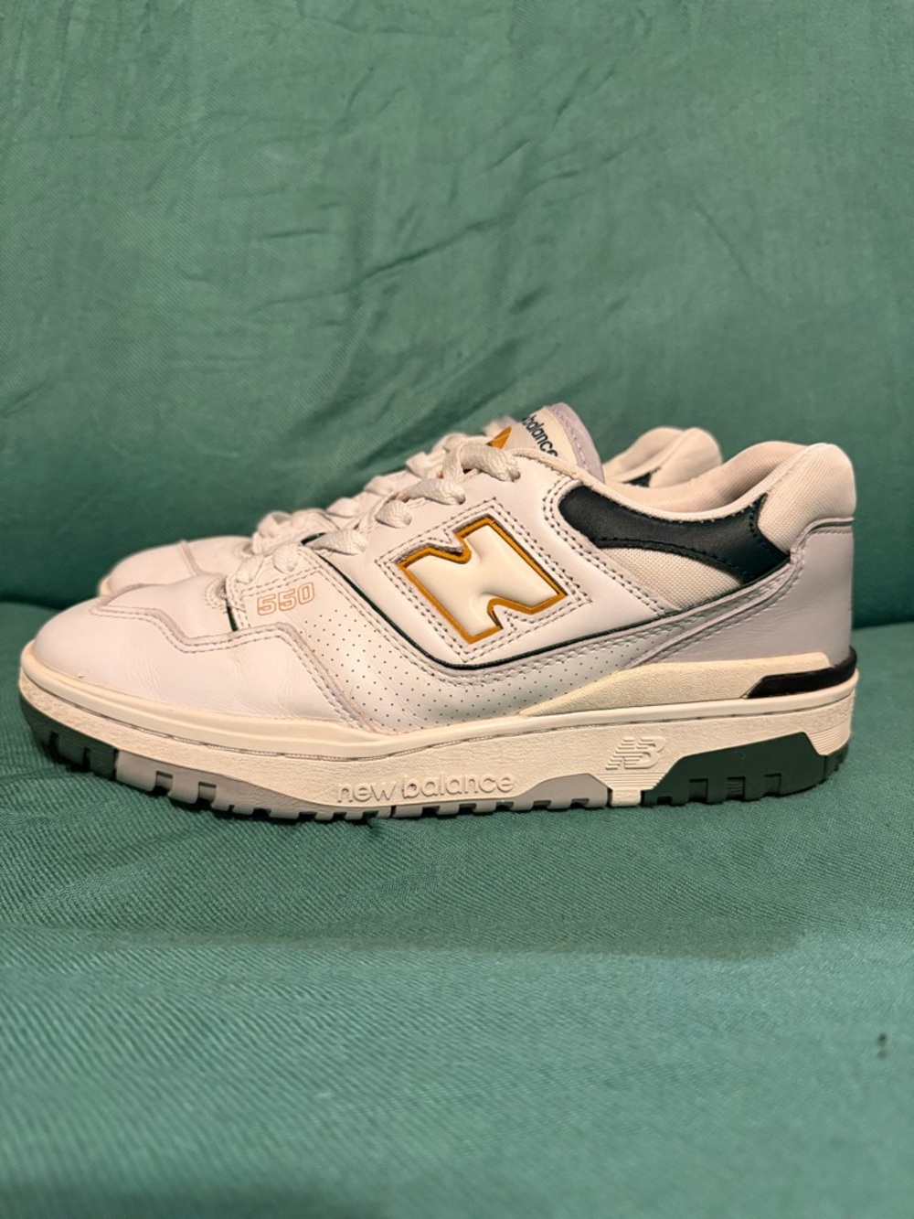 New Balance 550 White with Gold and Black Accents